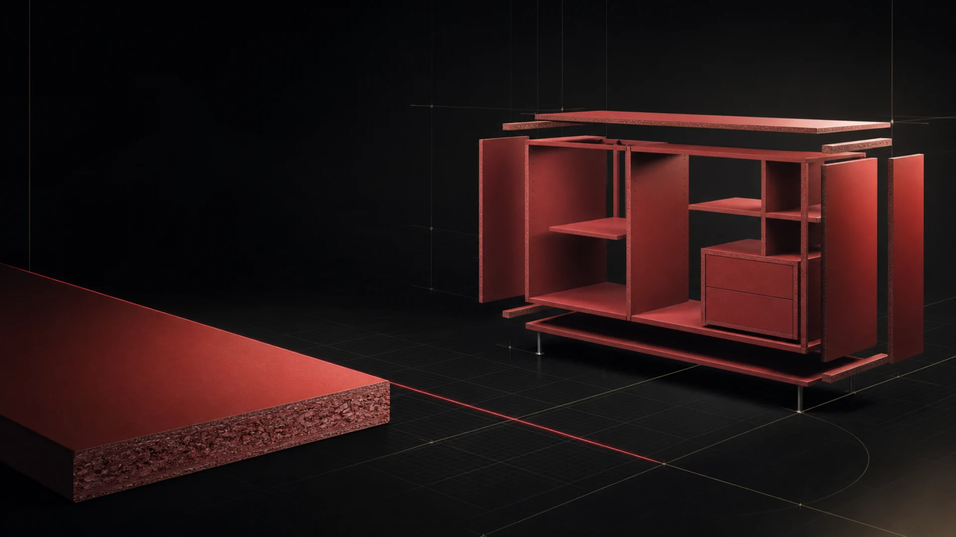 A cabinet is composed on screen in ebeneer configurator: proportions change and dimensions are recalculated.